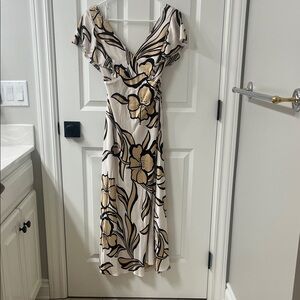 White House Black Market Beige and Black Floral Dress